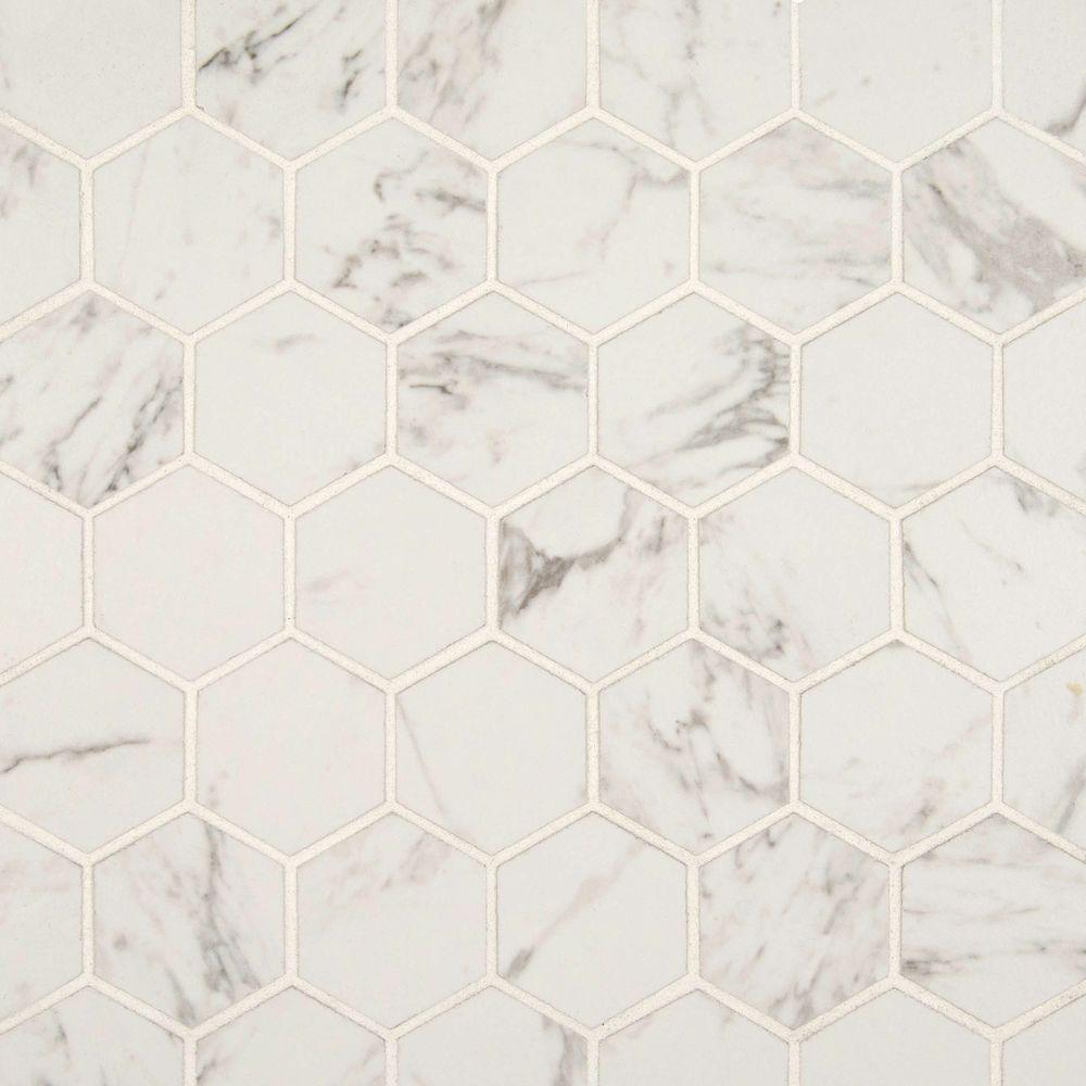 MS International Pietra Carrara Hexagon 2 in. Glazed Matte Porcelain Mesh-Mounted Mosaic Wall Floor Tile