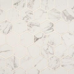 MS International Pietra Carrara Hexagon 2 in. Glazed Matte Porcelain Mesh-Mounted Mosaic Wall Floor Tile