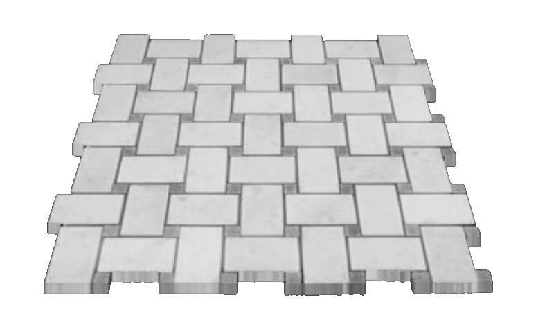 Statuary Crystal Marble Italian White Statuario Basketweave Mosaic Tile with Bardiglio Dots