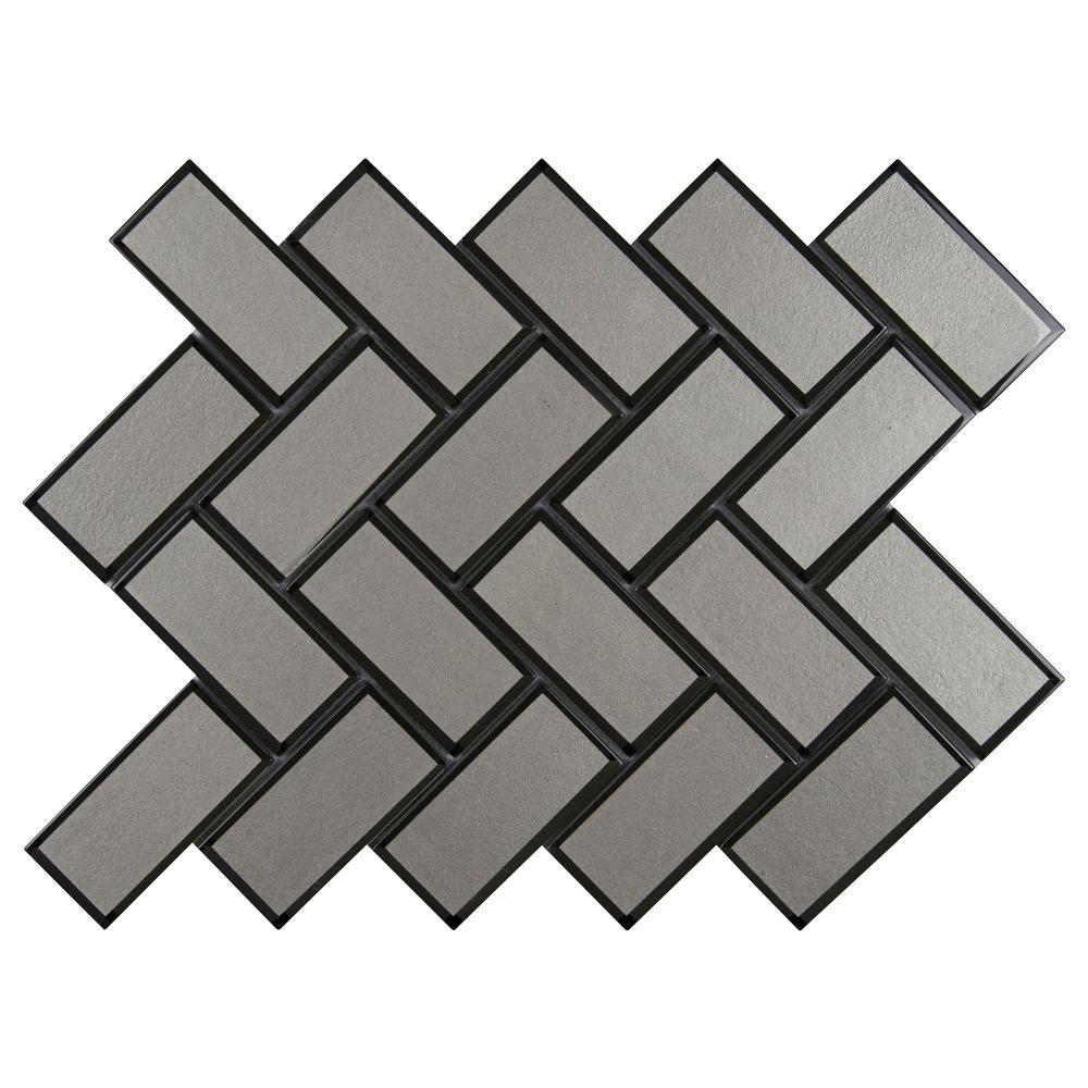 MS International Champagne Bevel Herringbone 13.86 in. x 11.08 in. x 8 mm Glass Mesh-Mounted Mosaic Tile