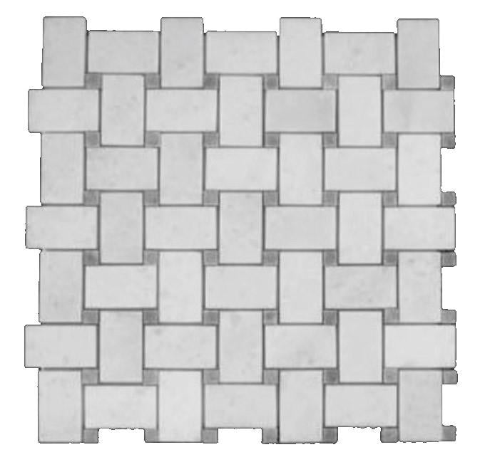 Statuary Crystal Marble Italian White Statuario Basketweave Mosaic Tile with Bardiglio Dots