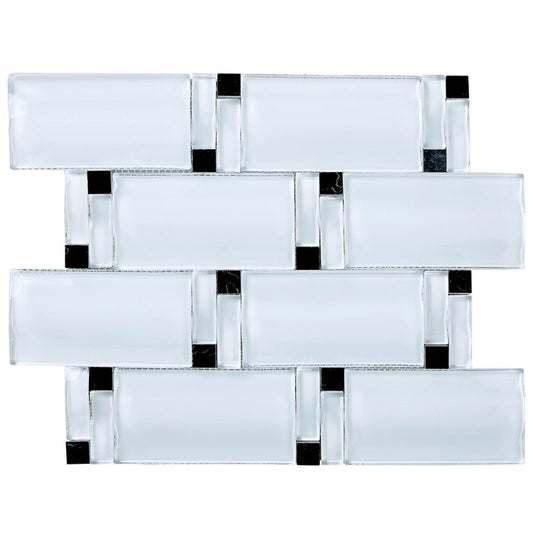 Super White Waves Mosaic Tile with Black Arched Over Size Glass Wall Tile for Kitchen, Accent Wall and Bathroom Backsplash