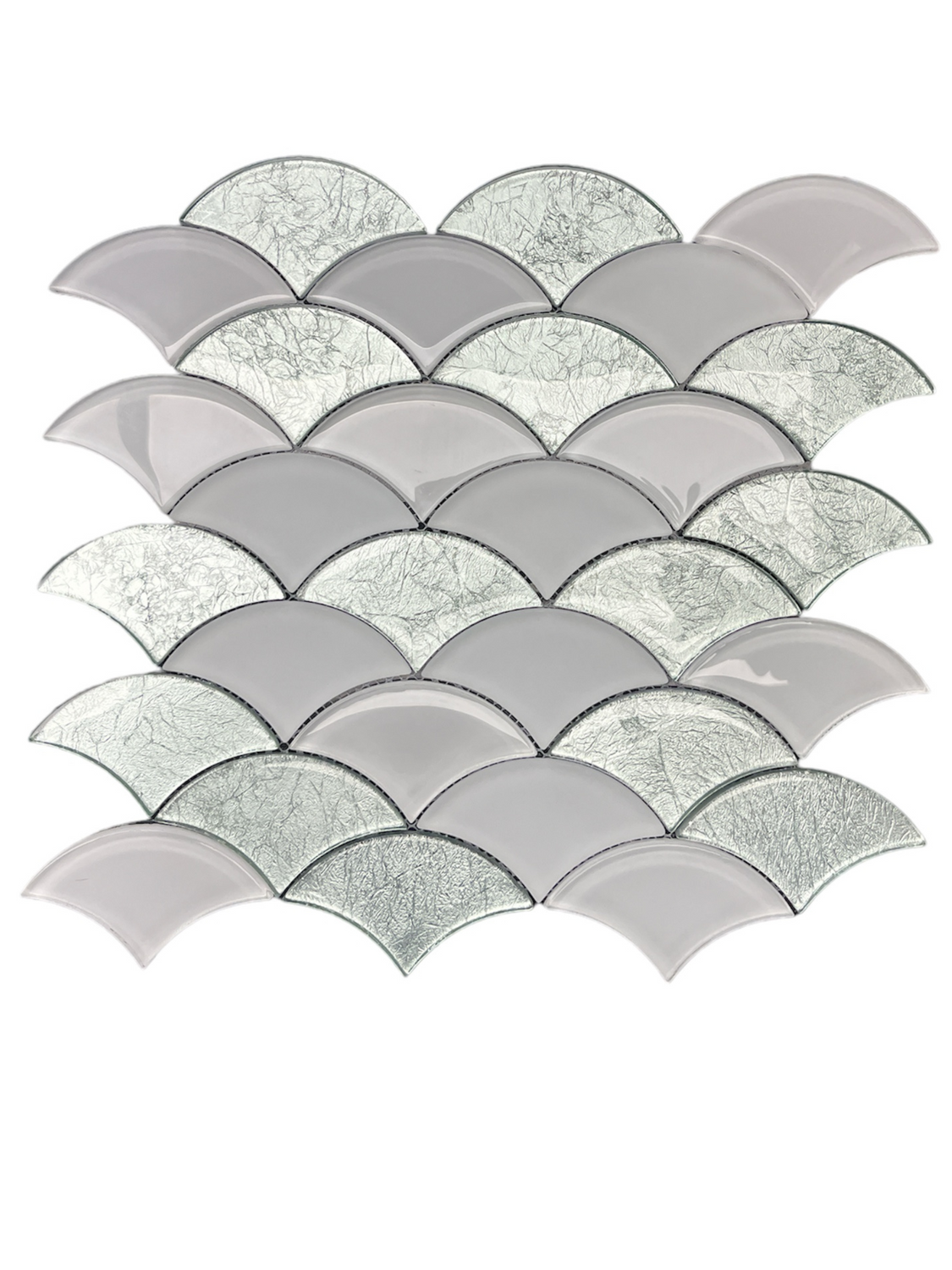 Glitter Silver Sky Scallop Pattern 12x12 Glass Mosaic Wall Tile for Kitchen Backsplash, Bathroom Shower, Accent Wall