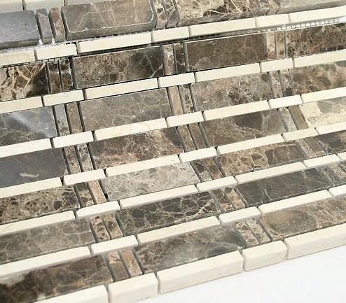 Dark Emperador Bamboo Mosaic Marble Tiles for Bathroom and Kitchen Walls Kitchen Backsplashes By Vogue Tile (Tenedos)