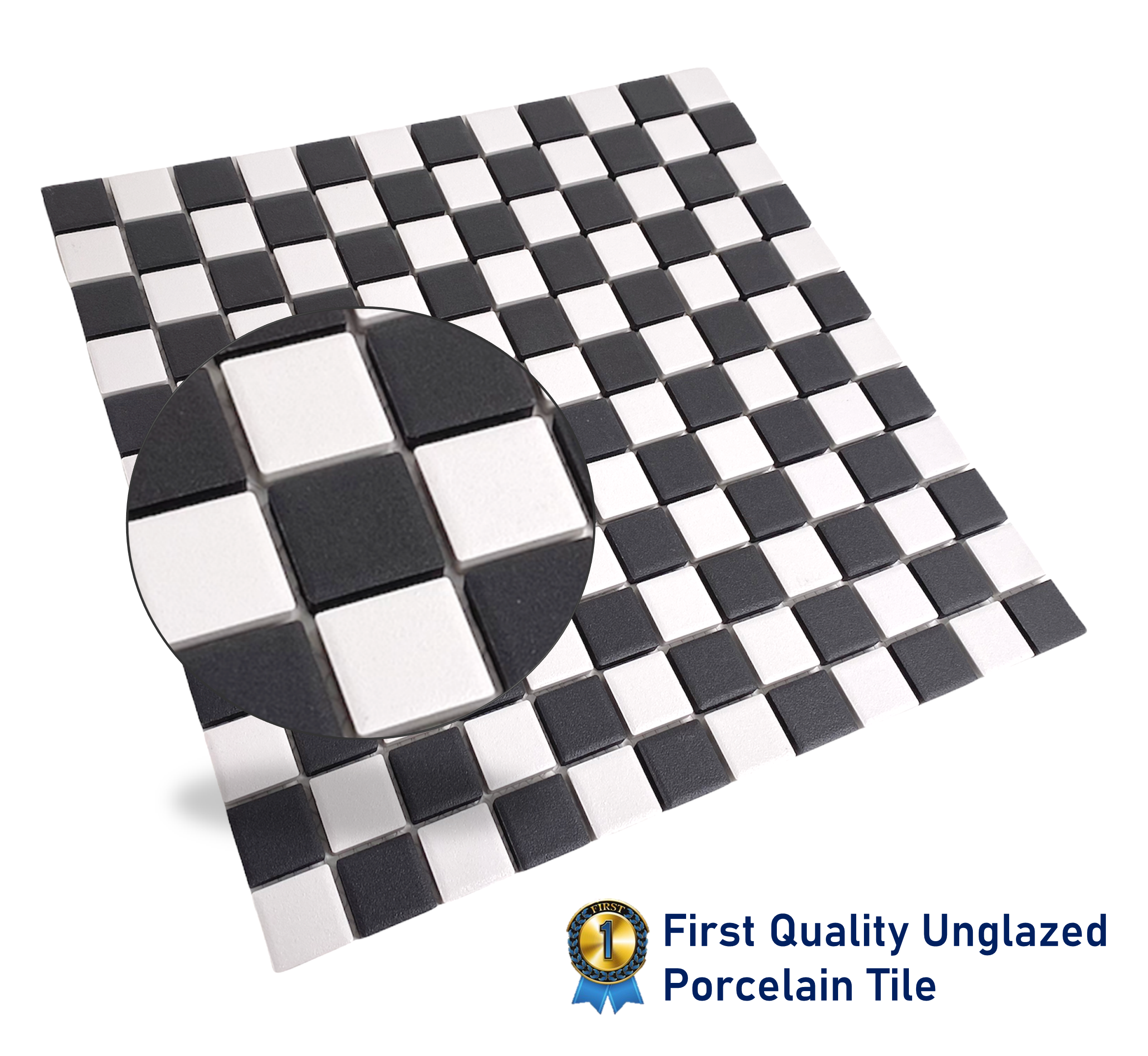 TDPW-UGBW1X1-400 Black Greyish & White Checkered Unglazed Porcelain 7/8 Inch Square Mosaic Tile for Bathroom Floors, Walls, Kitchen Backsplash and Pool (Not Peel and Stick)