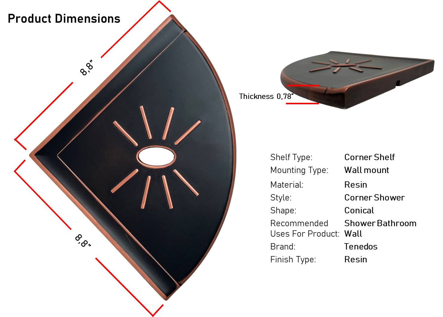 Tenedos Bronze Resin Corner Bathroom Shower Shelf Flatback Wall Mounted
