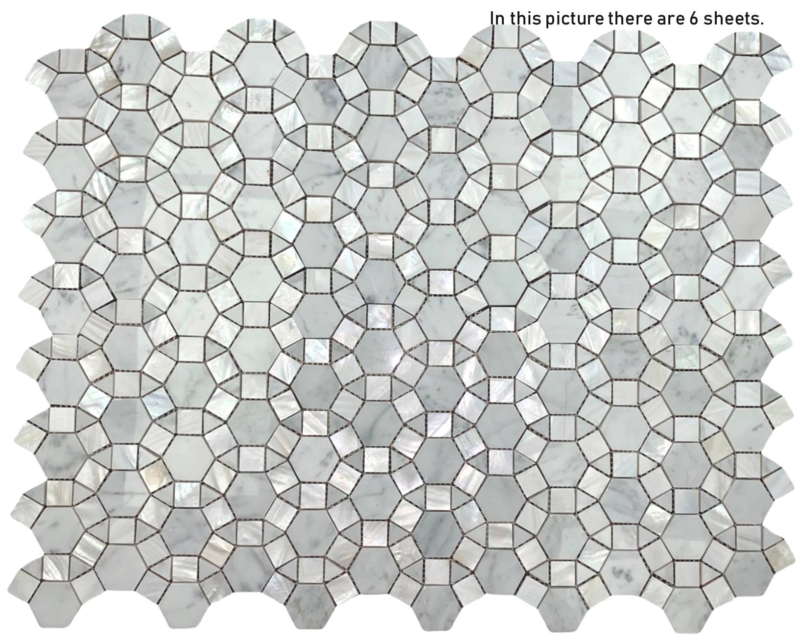 Carrara Hexagon Marble with Mix Circulos Mother of Pearl Tiles On Mosaic Sheet Wall Floor Tile