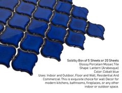 Tenedos Premium Cobalt Blue 2 Inch Lantern Glossy Porcelain Mosaic Tile for Kitchen Backsplash Bathroom Wall Pool Tiles