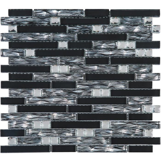 Newport Black Suede Waterfall 12 in. x 12 in. Mesh-Mounted Glass Mosaic Wall Tile