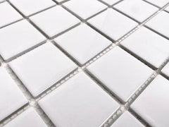 Tenedos Premium Quality 2" (Exact Size 1-15/16 in.) White Porcelain Square Mosaic Tile Shiny Look Designed in Italy (12x12) for Kitchen Backsplash, Pool Tile, Bathroom Wall, Accent Wall