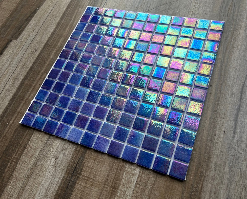 Tenedos Purple Square Iridescent Recycled Glass Mosaic Floor and Wall Tile for Kitchen Backsplash, Swimming Pool Tile, Bathroom Wall, Accent Wall, (Not Peel and Stick Tile)