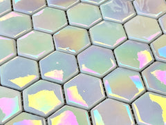 Tenedos 1.5 inch Hexagon Iridescent Recycled Glass Mosaic Floor and Wall Tile for Swimming Pool Tile, Kitchen Backsplash, Bathroom Wall, Accent Wall, (Not Peel and Stick Tile)