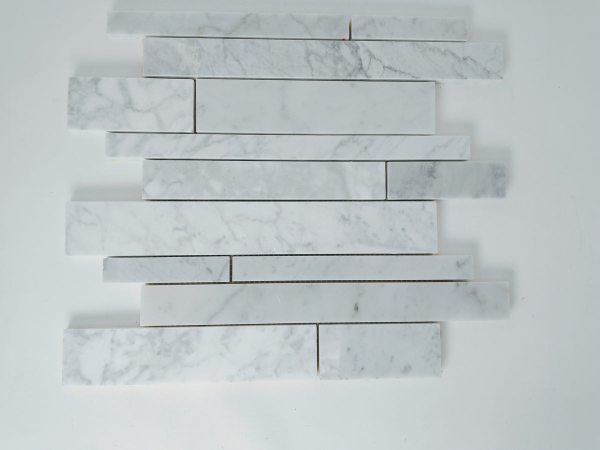 Carrara Marble Random Strip Modern Brick Mosaic Tile Polished for Kitchen Backsplash Wall Bathroom Flooring Shower - Tenedos