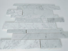 Carrara Marble Random Strip Modern Brick Mosaic Tile Polished for Kitchen Backsplash Wall Bathroom Flooring Shower - Tenedos