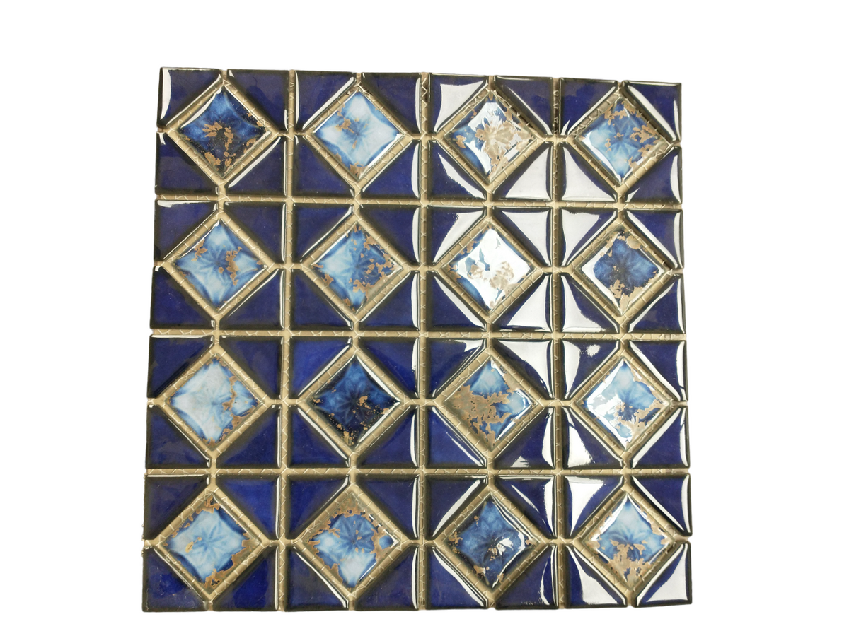Cobalt Blue with Gold Diamond Porcelain Pattern LineUp Tile