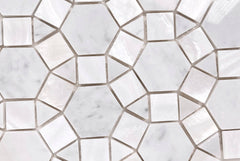 Thassos Hexagon Marble with Mix Circulos Mother of Pearl Tile On Mosaic Sheet