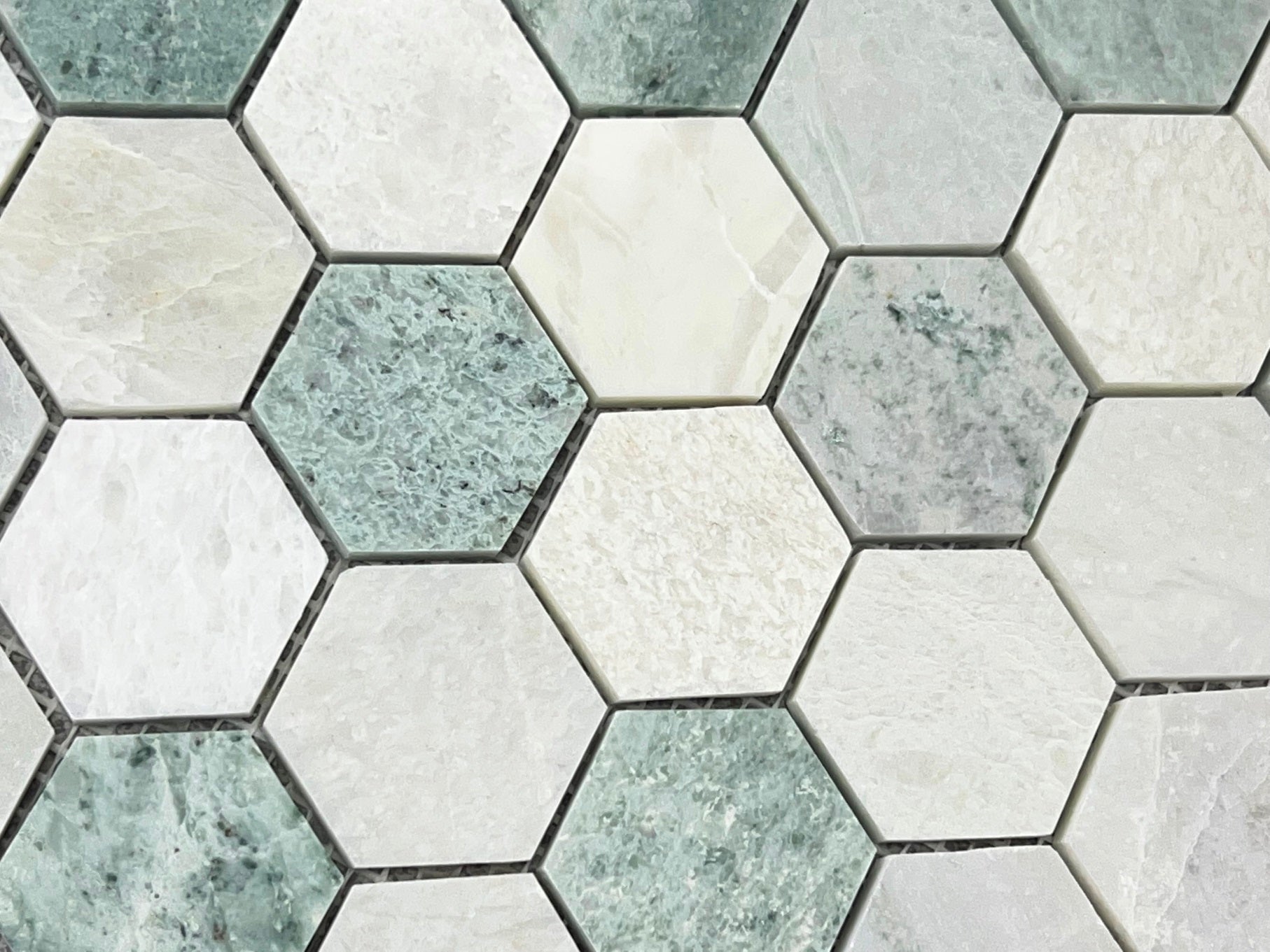 Ming Green 2 Inch Hexagon Polished Marble Mosaic Tile for Floor and Wall Tile, Shower Surrounds, Accent Walls, Kitchen Backsplashes, and Residential Uses