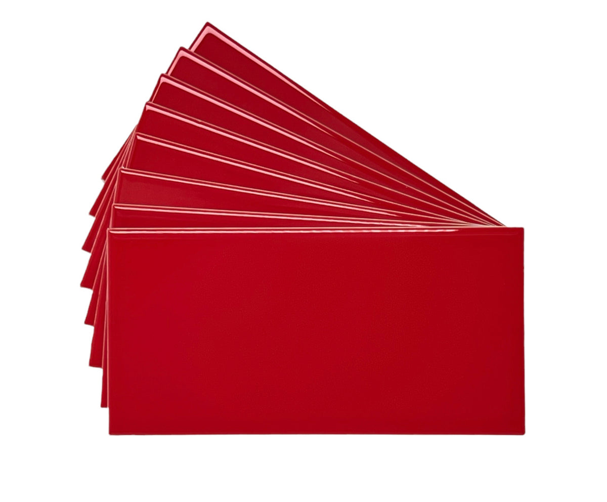 Red 3x6 Ceramic Glossy Subway Wall Tile 48 pcs/carton by Tenedos, Decorative (6 Sqft)