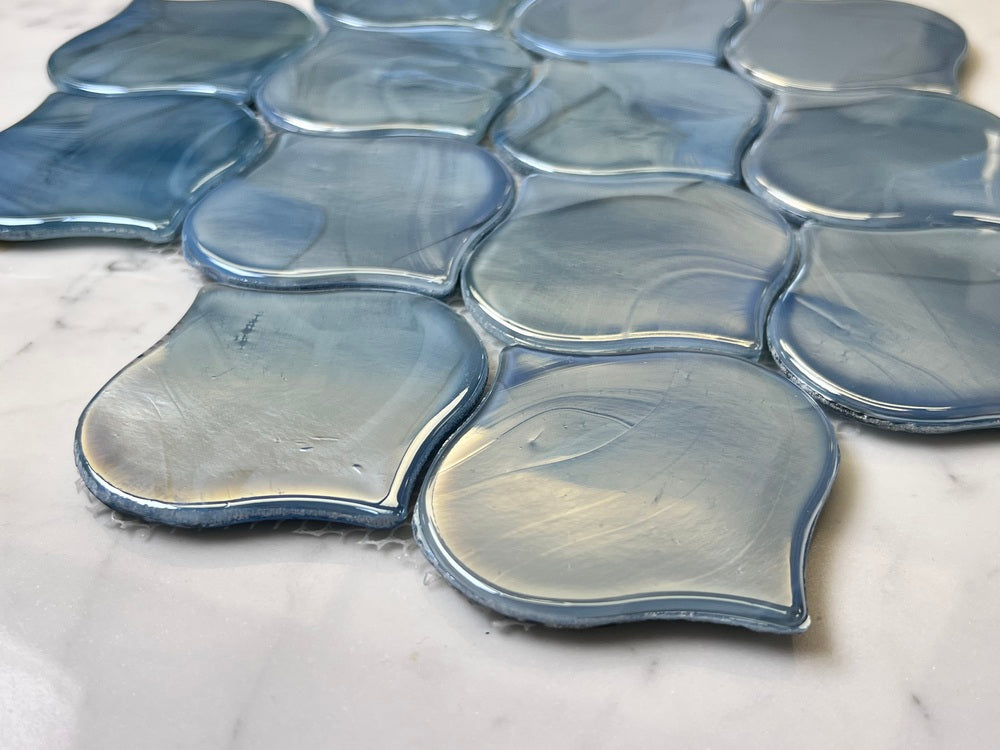 Blue Pearly Lantern Arabesque Glass Wall Tile for Bathroom Shower, Kitchen Backsplash, Fireplace Surround, Artistic Insets, Accent Wall