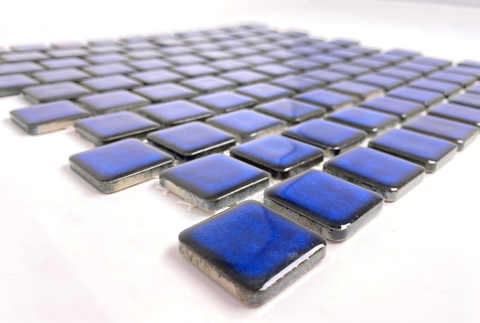 Vogue Premium Quality 1-1/8" x 1-1/8" Cobalt Blue Brick Pattern Porcelain Mosaic Tile on Mesh on 12x12 sheet for Kitchen Backsplash, Bathroom Walls, Pool Tile