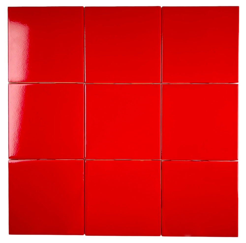 4 in Red Ceramic Tile 4.25 inch Gloss (Shinny) 4 1/4" Box of 10 Piece for Bathroom Wall and Kitchen Backsplash