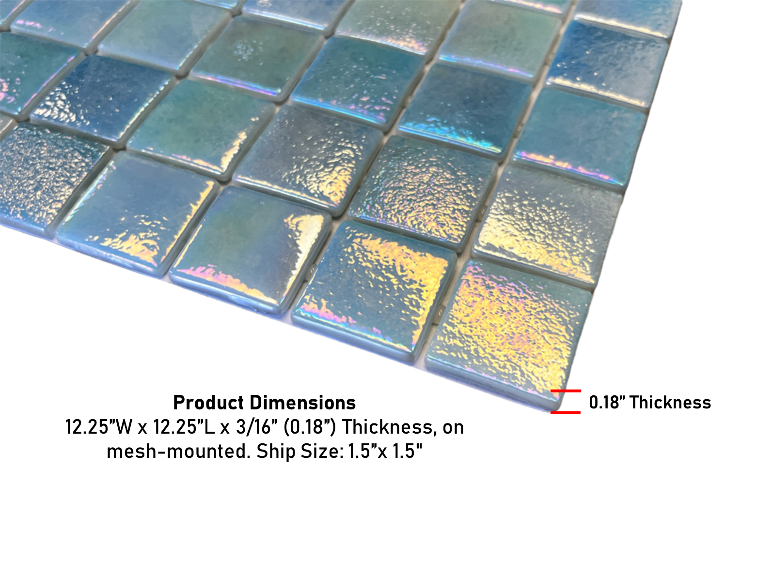 Light Blue  Square 1-1/2 Recycled Glass Wall and Floor Tile for Kitchen Backsplash, Pool Tile, Bathroom Wall, Accent Wall