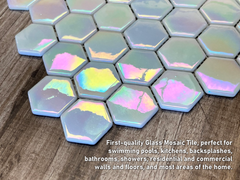 Tenedos 1.5 inch Hexagon Iridescent Recycled Glass Mosaic Floor and Wall Tile for Swimming Pool Tile, Kitchen Backsplash, Bathroom Wall, Accent Wall, (Not Peel and Stick Tile)