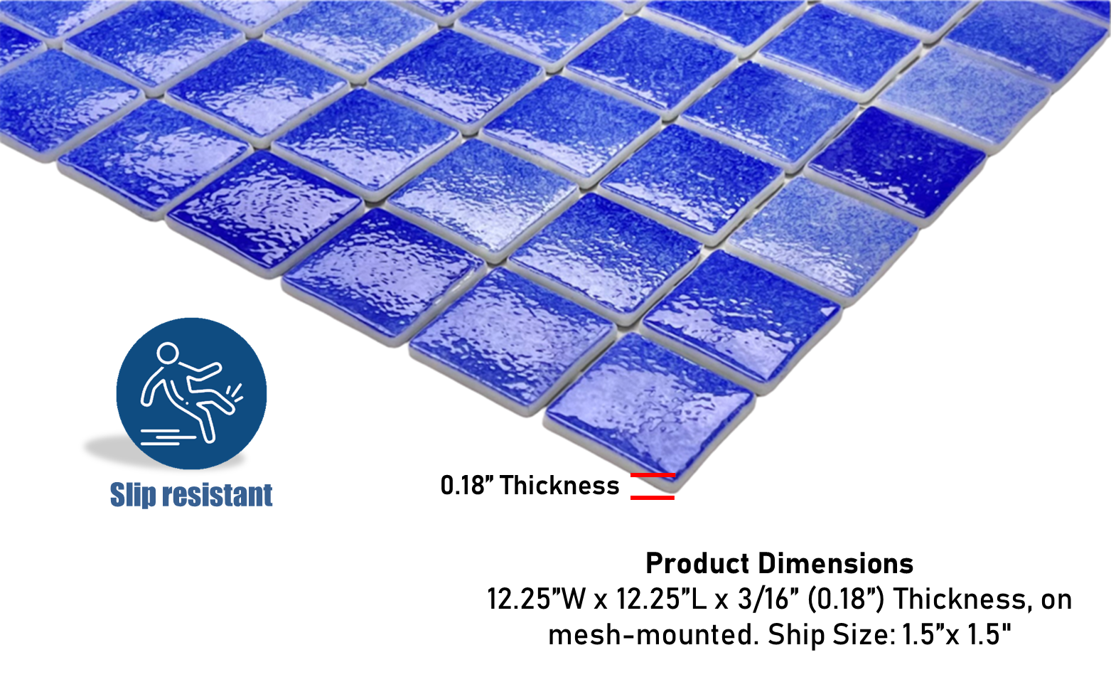 Royal Blue Square 1-1/2 Recycled Glass Wall and Floor Tile for Kitchen Backsplash, Pool Tile, Bathroom Wall, Accent Wall