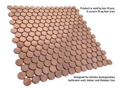 Tenedos Premium Penny Round Bronze Copper Stainless Steel Mosaic Wall Tile on Mesh Mounted Sheet for Kitchen Backsplash Wall Bathroom Shower Floor Tiles (10 Sheets)