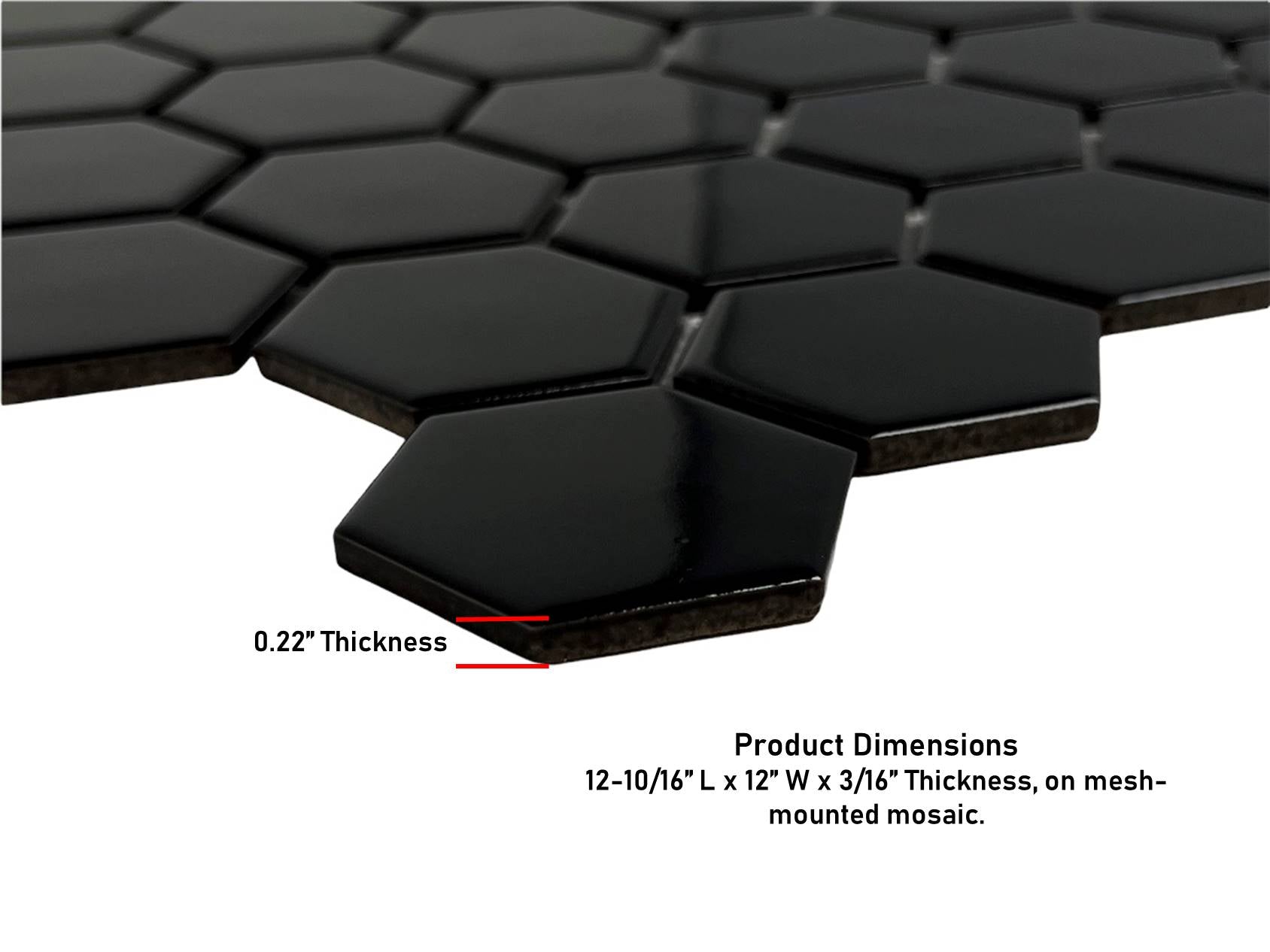 Hexagon 2 in. Black Glossy Porcelain Mosaic Floor Wall Tile for Bathroom Shower, Kitchen Backsplashes, Accent décor, Pool Tile by Tenedos