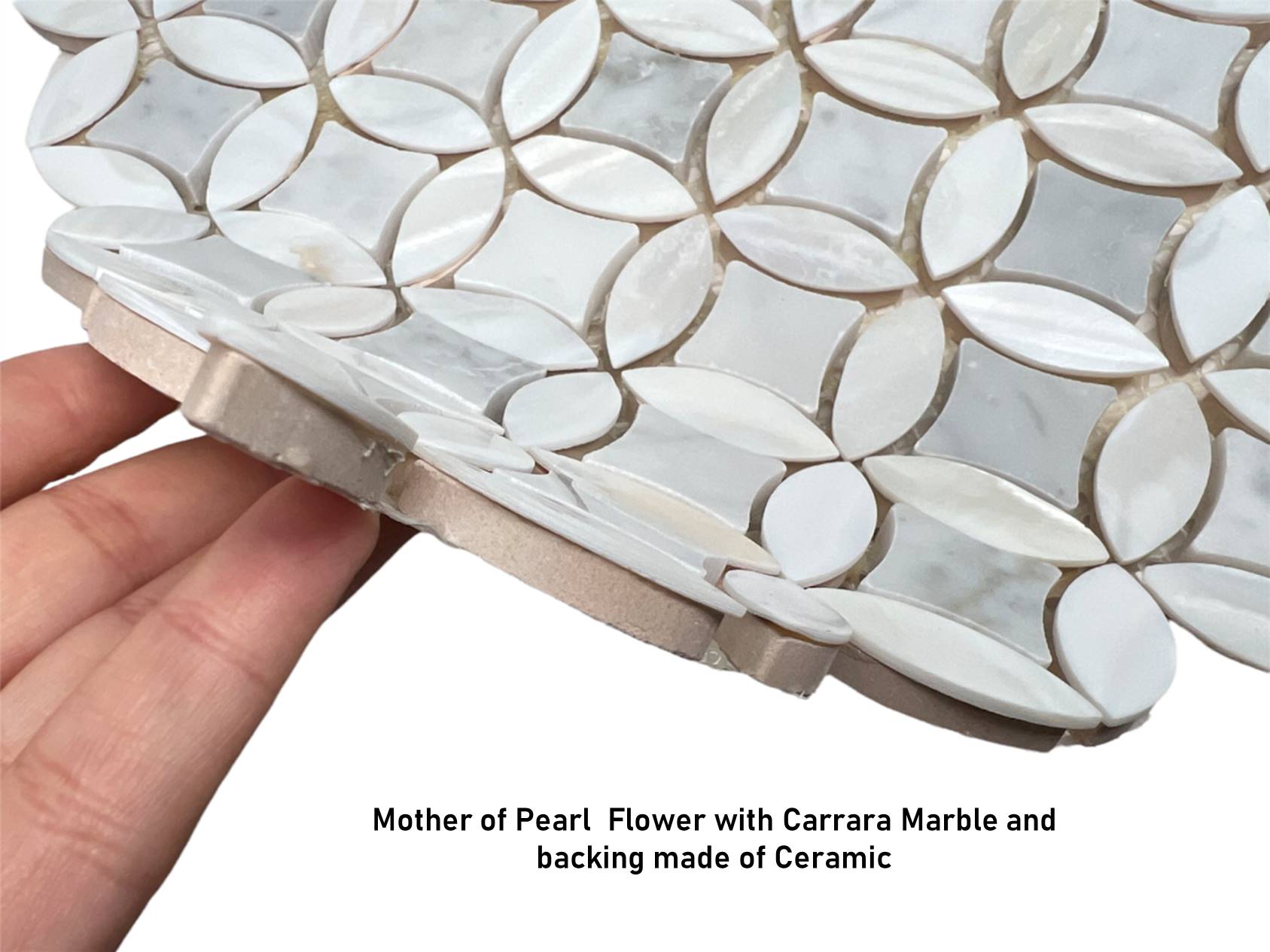 White Carrara with Mother of Pearl Flower  Wall Floor Tile On Mosaic Sheet for Kitchen Backsplashes, Bathroom Shower, Spas, Pools