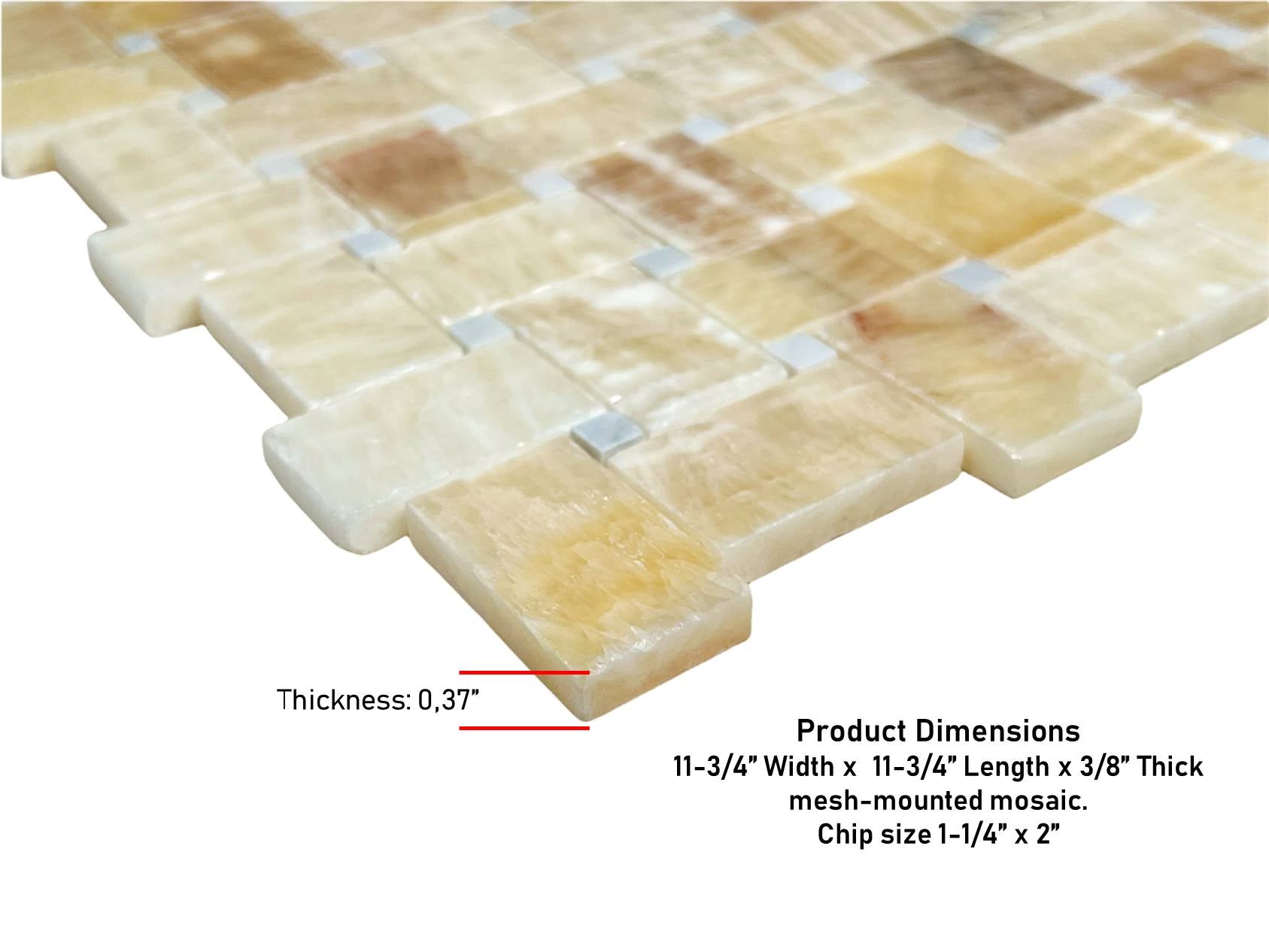 Honey Onyx with Thassos White Dots Marble Polished Premium Basketweave Mosaic Floor Wall ile