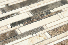 Black, White and Beige Matte Random Brick Pattern Marble Stone Wall Tile for Bathroom Shower, Kitchen Backsplashes, Fireplace By Vogue Tile