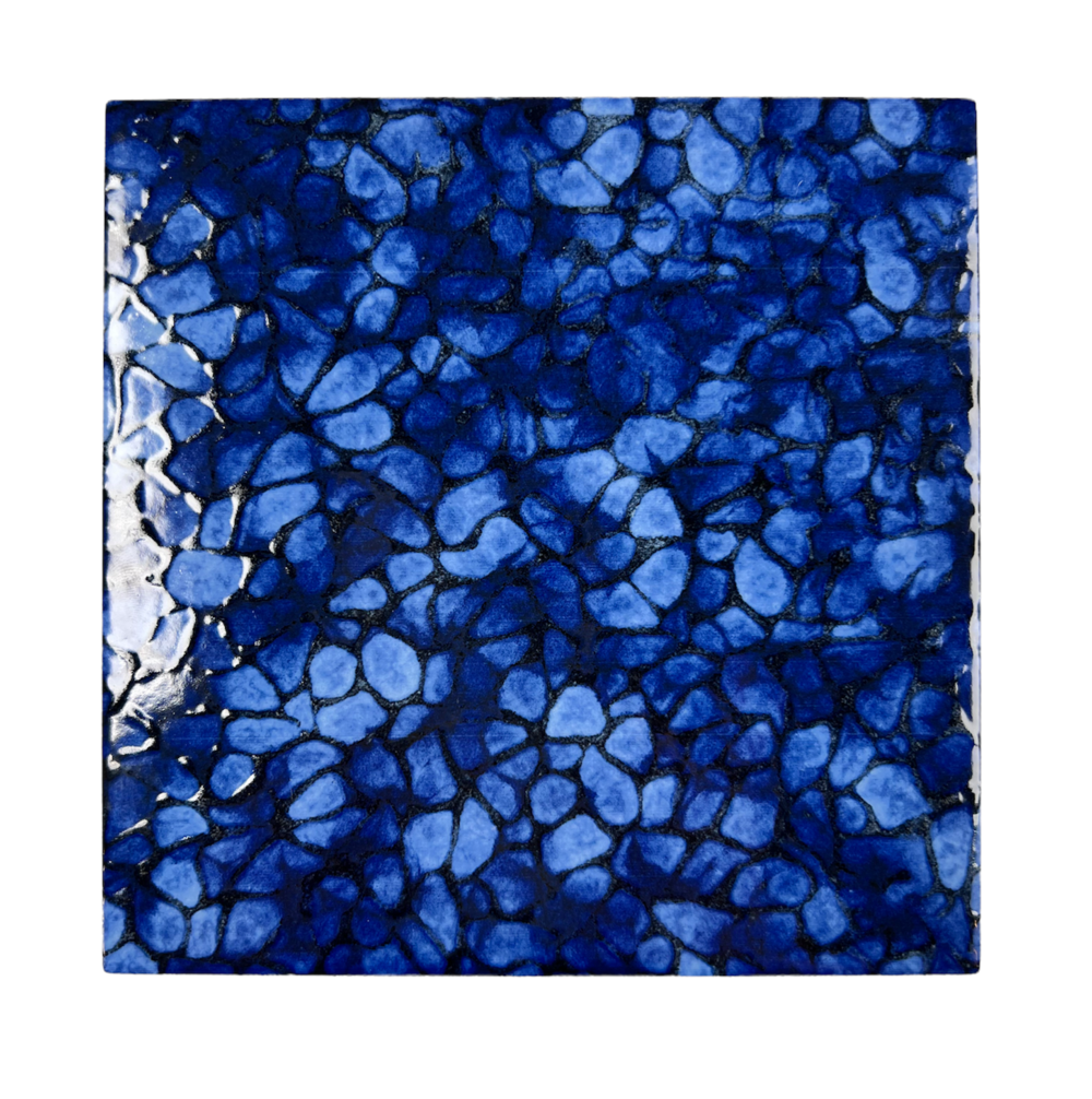Tenedos 6x6 Turquoise Clover Deep Sea Blue and Black Hand Painted Square (exact Size 5.75") Porcelain Floor Wall Tile, Decor