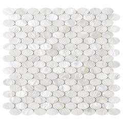 Genuine White Pearl Mother of Pearl Oval Shell Mosaic Wall Tile Backsplash for Kitchen, Bathroom Shower, Spas, Pools, Fireplace