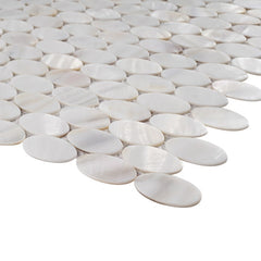 Genuine White Pearl Mother of Pearl Oval Shell Mosaic Wall Tile Backsplash for Kitchen, Bathroom Shower, Spas, Pools, Fireplace