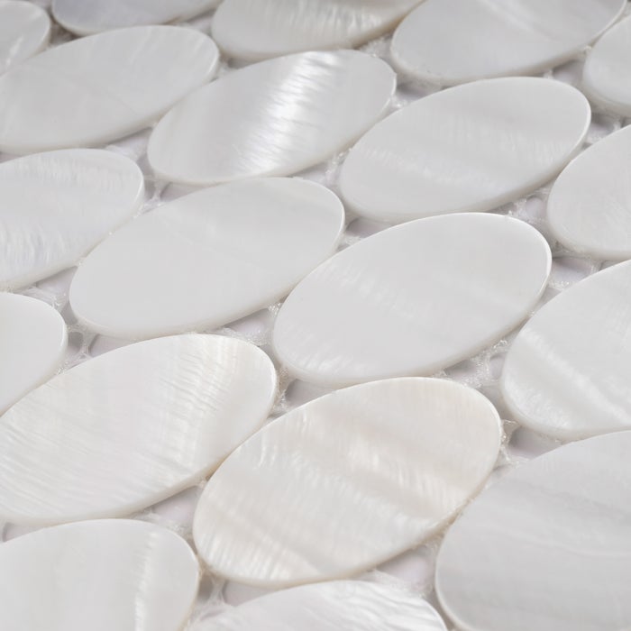 Genuine White Pearl Mother of Pearl Oval Shell Mosaic Wall Tile Backsplash for Kitchen, Bathroom Shower, Spas, Pools, Fireplace