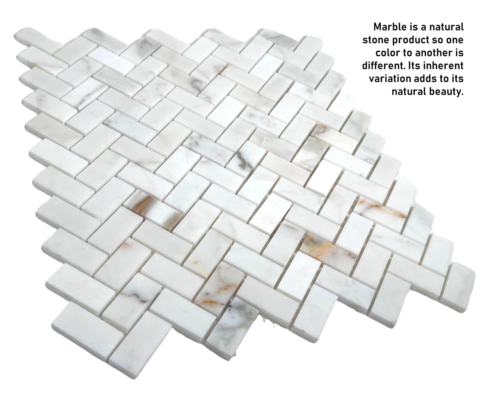 Tenedos Calacatta Gold Marble Mini Herringbone Mosaic Floor and Wall Tile Polished for Kitchen Backsplash| Bathroom Shower| Fireplace Surround