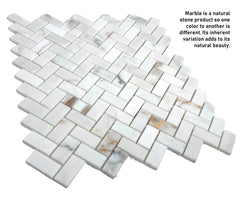 Tenedos Calacatta Gold Marble Mini Herringbone Mosaic Floor and Wall Tile Polished for Kitchen Backsplash| Bathroom Shower| Fireplace Surround