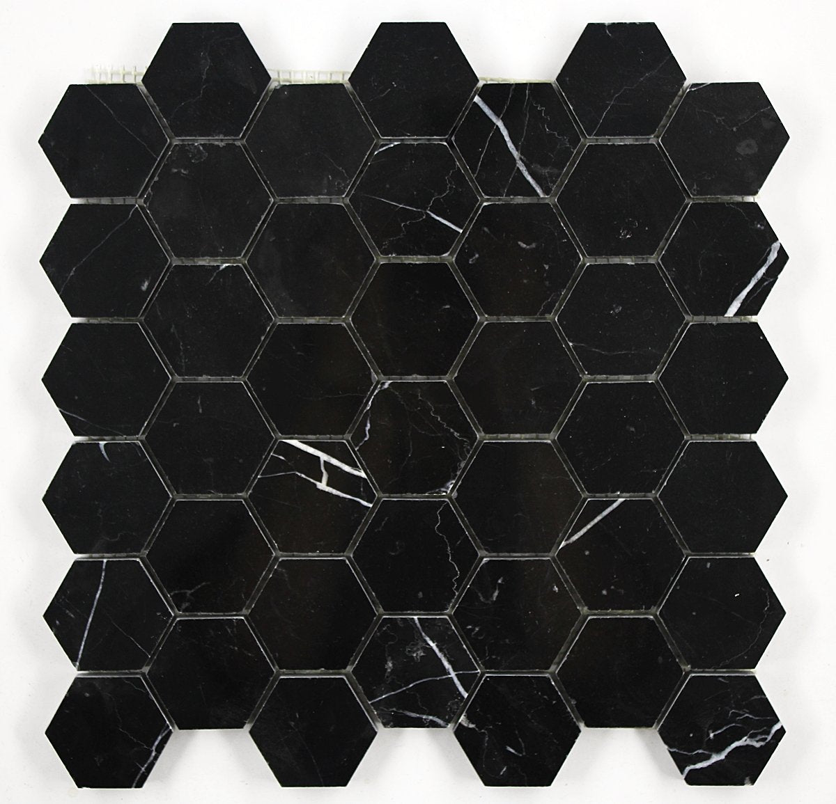 Nero Marquina Black Marble Hexagon Mosaic Floor Wall Tile 2 inch Polished