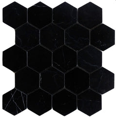 Nero Marquina Black Marble Hexagon Mosaic Floor Wall Tile 3 inch Polished