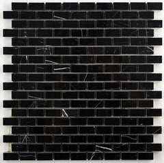 Nero Marquina Black Marble Mini Brick Mosaic Wall Tile Polished