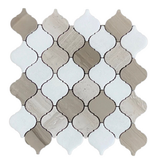 Marbella White Thassos Oak Grey 3 in. Arabesque Lantern Polished Marble Floor Wall Tile for Kitchen Backsplash, Fireplace, Bathroom Wall, Accent Wall