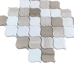 Marbella White Thassos Oak Grey 3 in. Arabesque Lantern Polished Marble Floor Wall Tile for Kitchen Backsplash, Fireplace, Bathroom Wall, Accent Wall