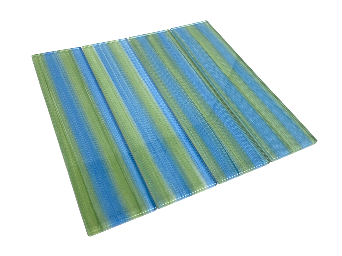 Tenedos 3x12 Blue Green Aqua Beach Hand Painted Glass Subway Wall Tile