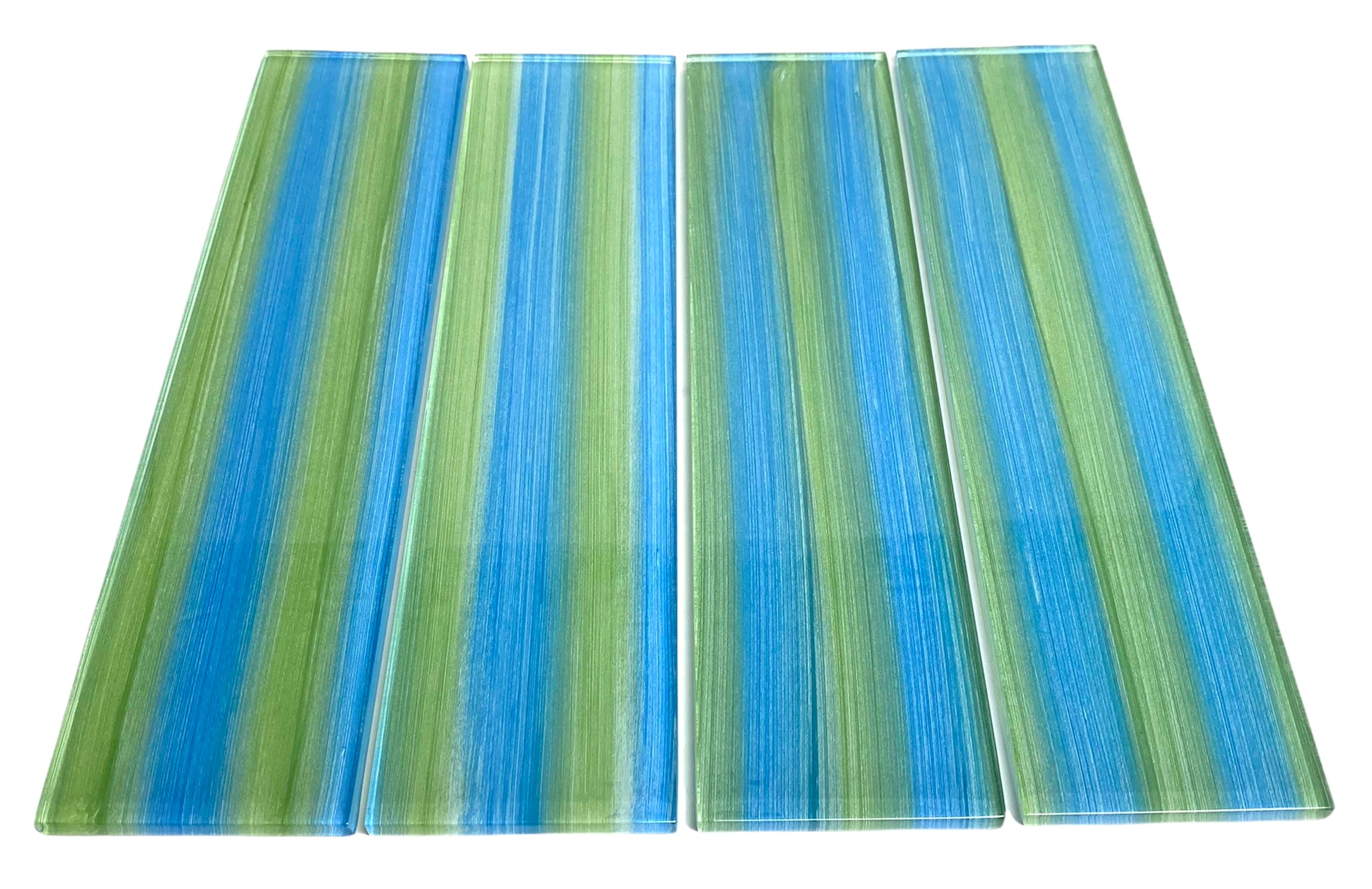 3x12 Blue Green Aqua Beach Hand Painted Glass Subway Wall Tile for Kitchen Backsplash, Accent Wall, Bathroom Shower