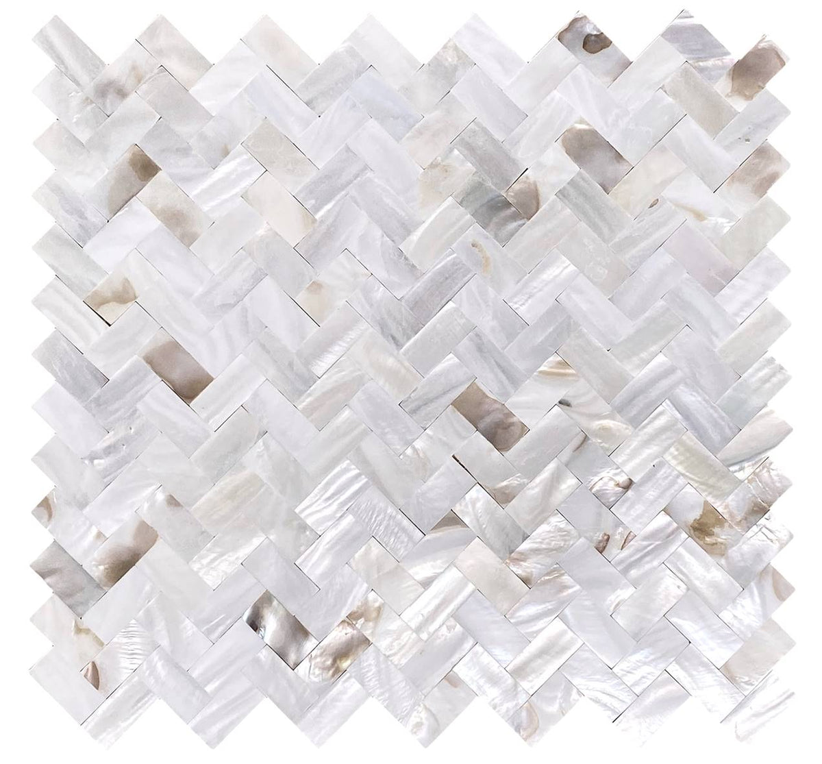 Tenedos Mother of Pearl Oyster White Natural Sea Shell Seamless Herringbone Tile