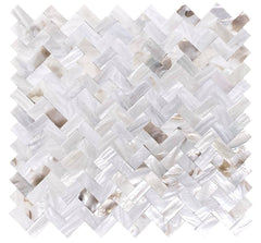 Mother of Pearl Oyster White Natural Sea Shell Seamless Herringbone Tile for Kitchen Backsplashes By Tenedos