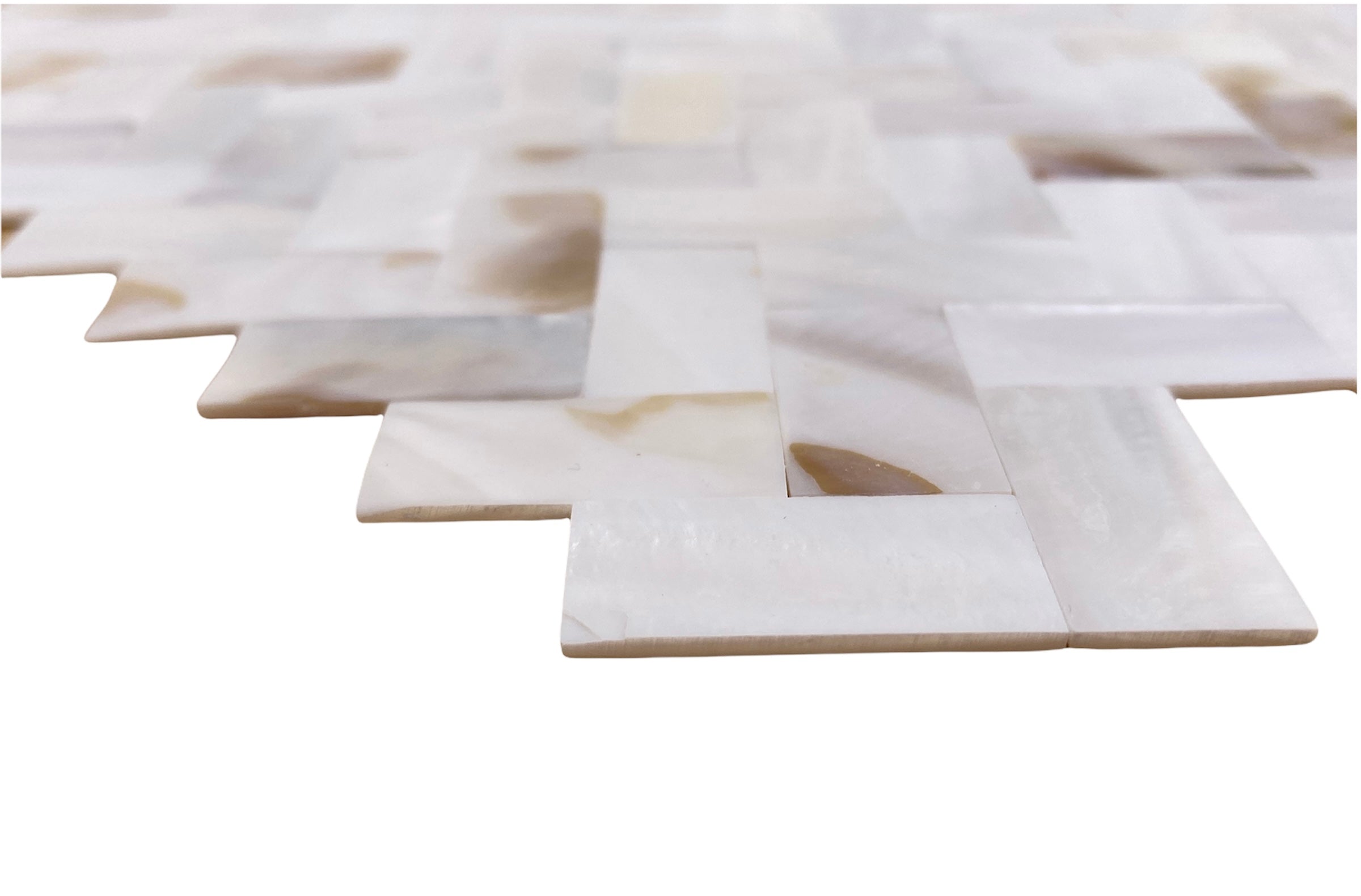 Mother of Pearl Oyster White Natural Sea Shell Seamless Herringbone Tile for Kitchen Backsplashes By Tenedos