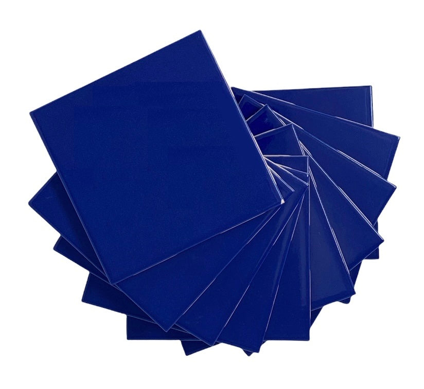 Cobalt Blue 4 in Ceramic Tile 4.25 inch Gloss (Shinny) 4 1/4" Box of 10 Piece for Bathroom Wall and Kitchen Backsplash